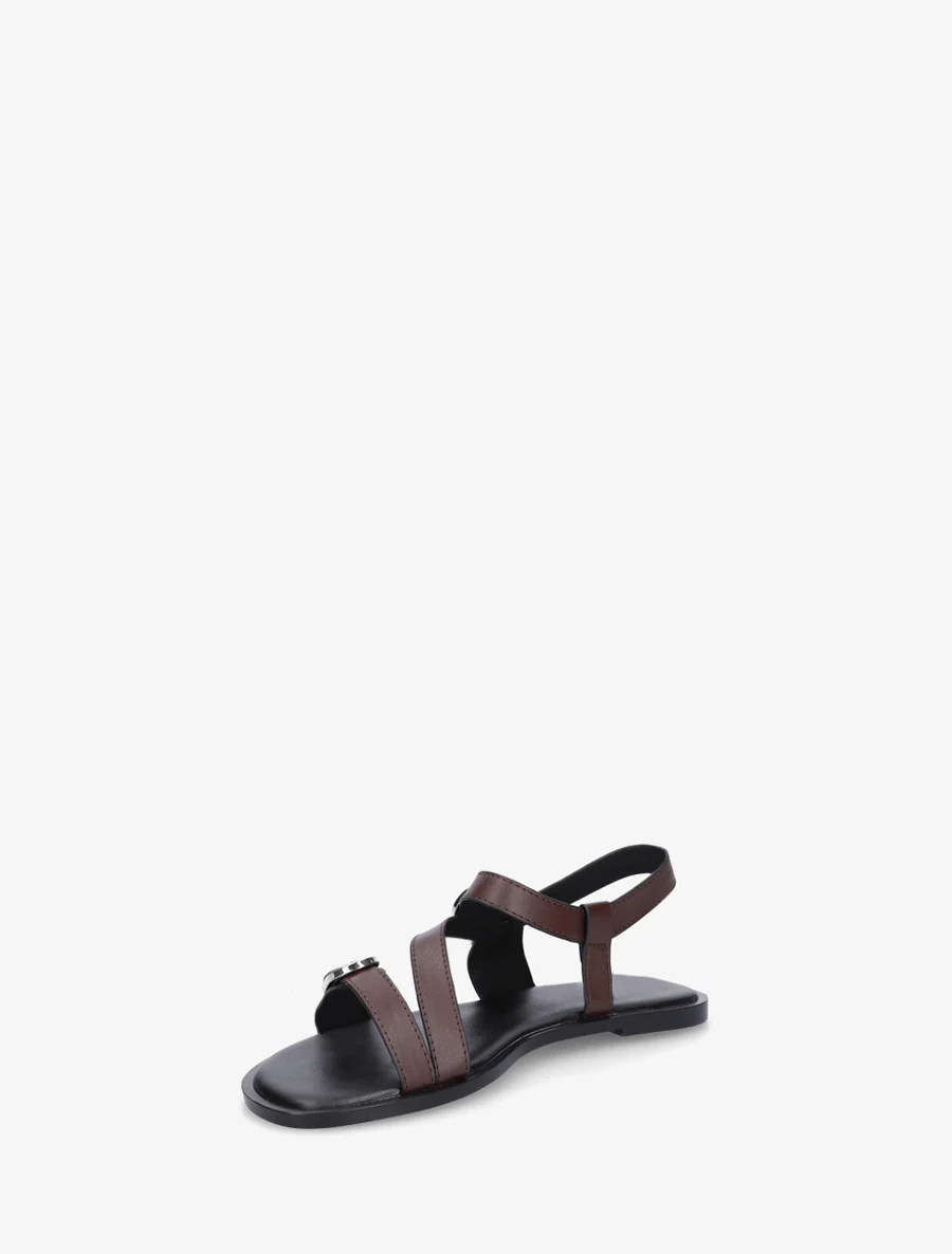 Platte sandalen met dubbele gespen van imitatieleer - Bruin - Image 3