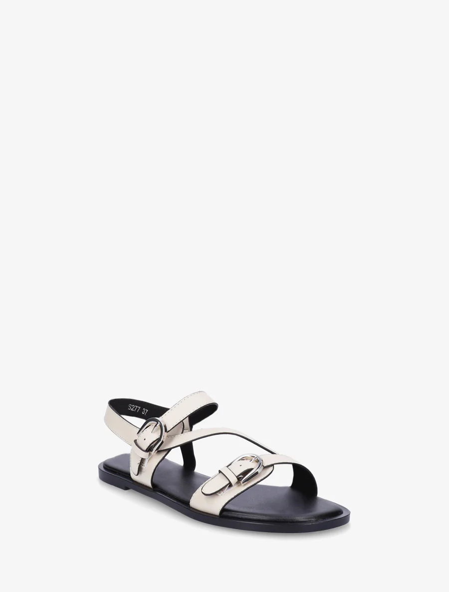 Platte sandalen met dubbele gespen van imitatieleer - Beige - Image 2