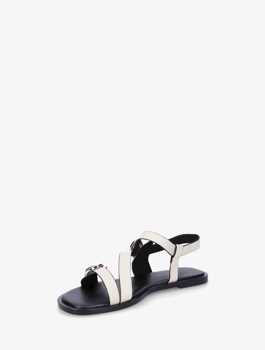 Platte sandalen met dubbele gespen van imitatieleer - Beige - Image 3