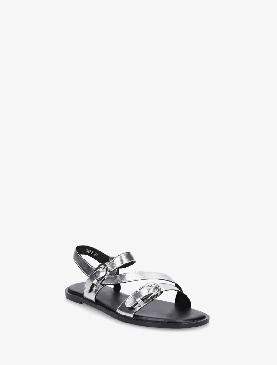 Platte sandalen met dubbele gespen van imitatieleer - Geld - Image 2