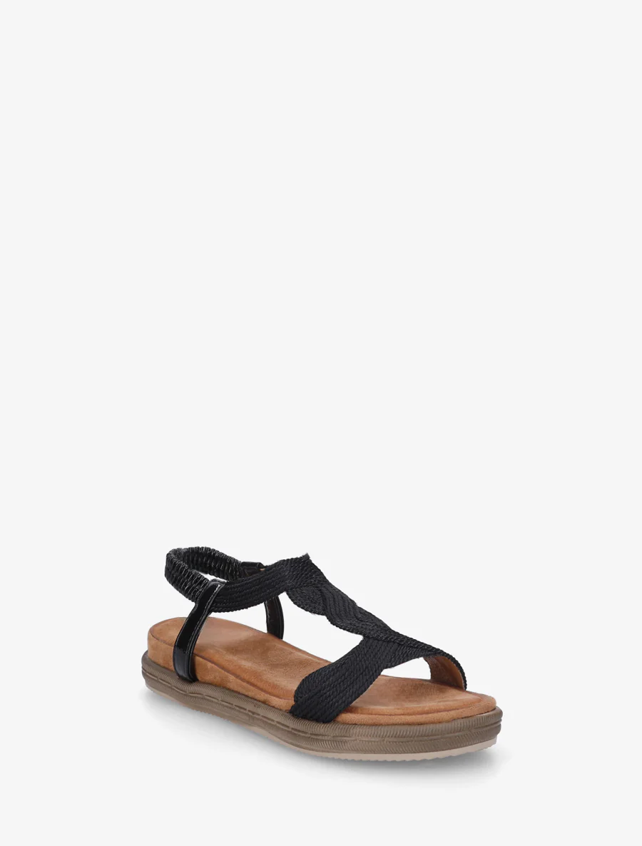 Platte sandalen met elastische enkelband - Zwart - Image 2