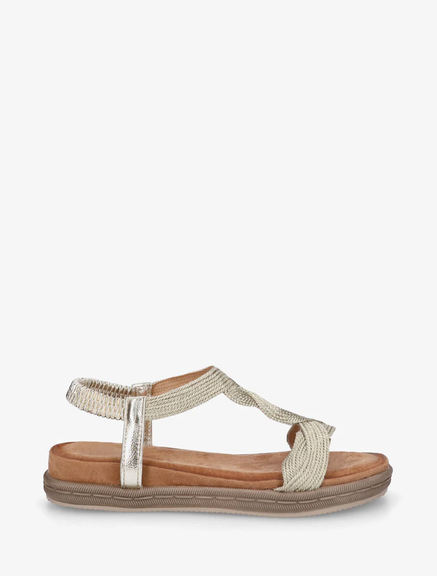 Platte sandalen met elastische enkelband - Goud