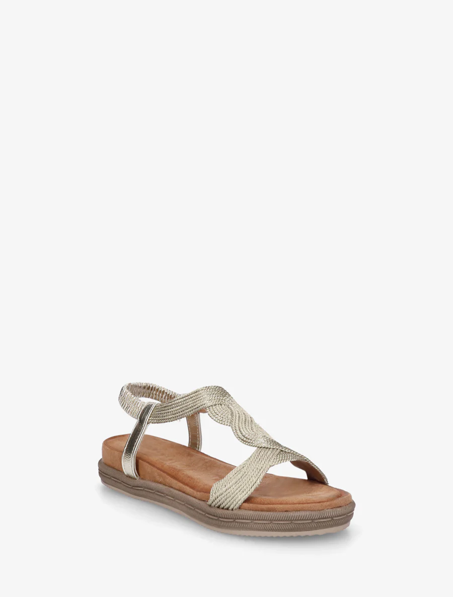 Platte sandalen met elastische enkelband - Goud - Image 2