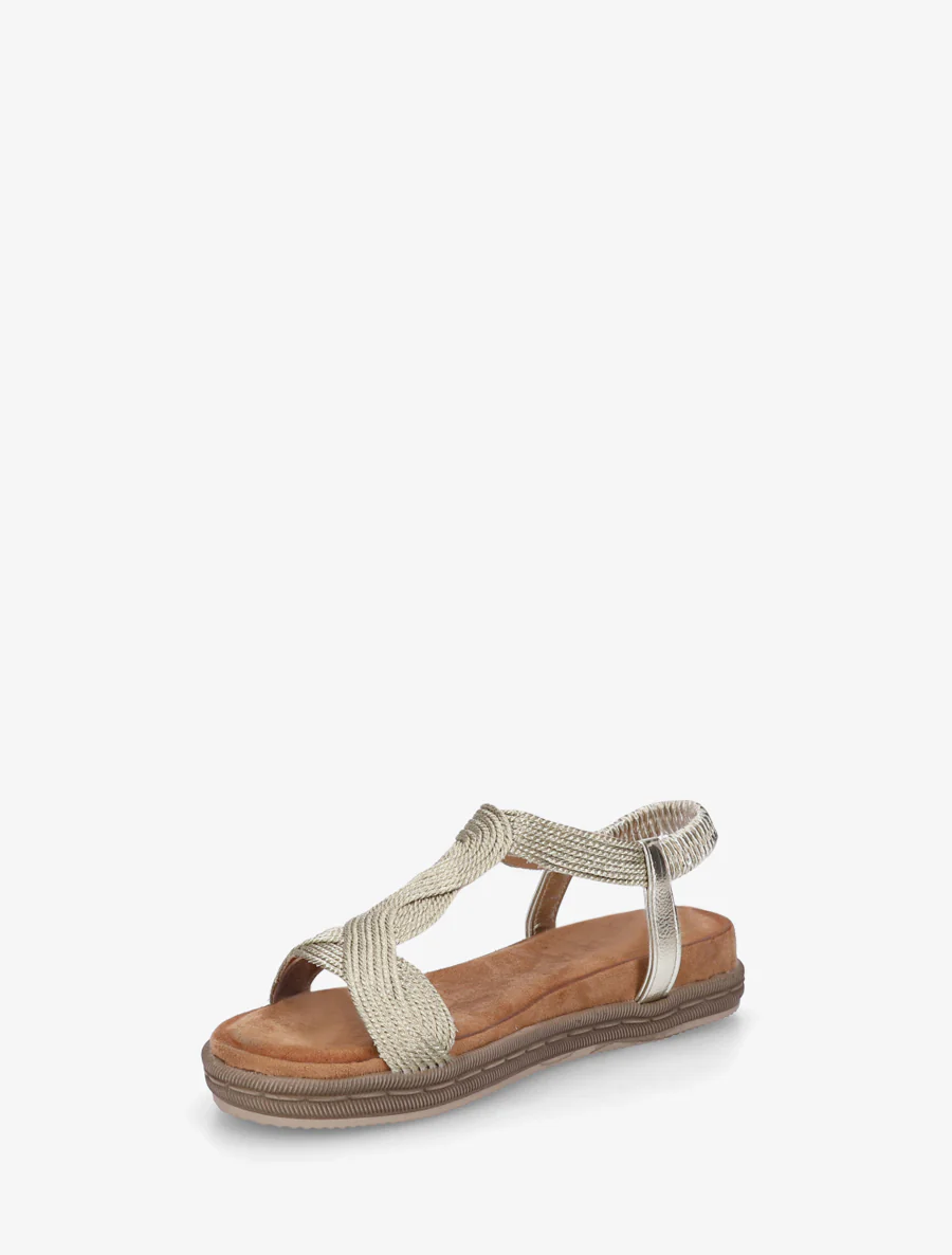 Platte sandalen met elastische enkelband - Goud - Image 3