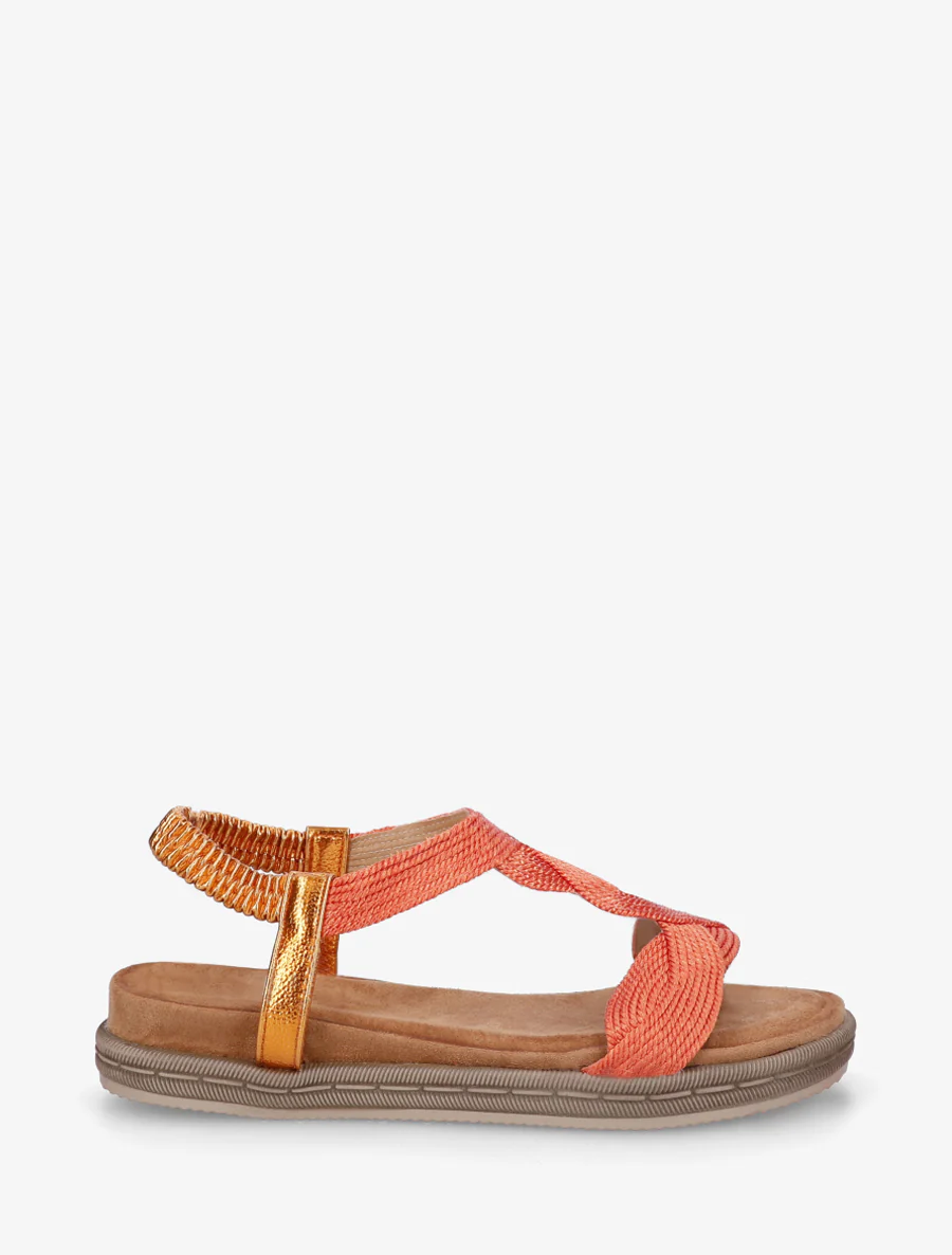 Platte sandalen met elastische enkelband - Oranje