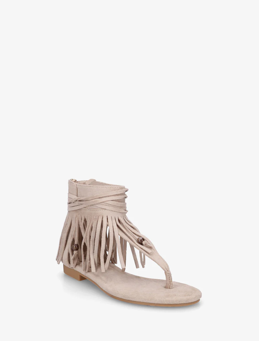 Platte sandalen met franjes van suèdine. - Beige - Image 2
