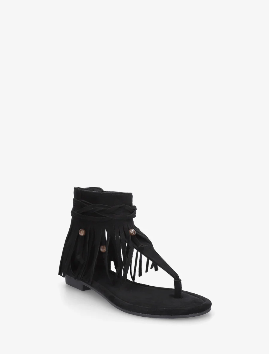 Platte sandalen met franjes van suèdine. - Zwart - Image 2