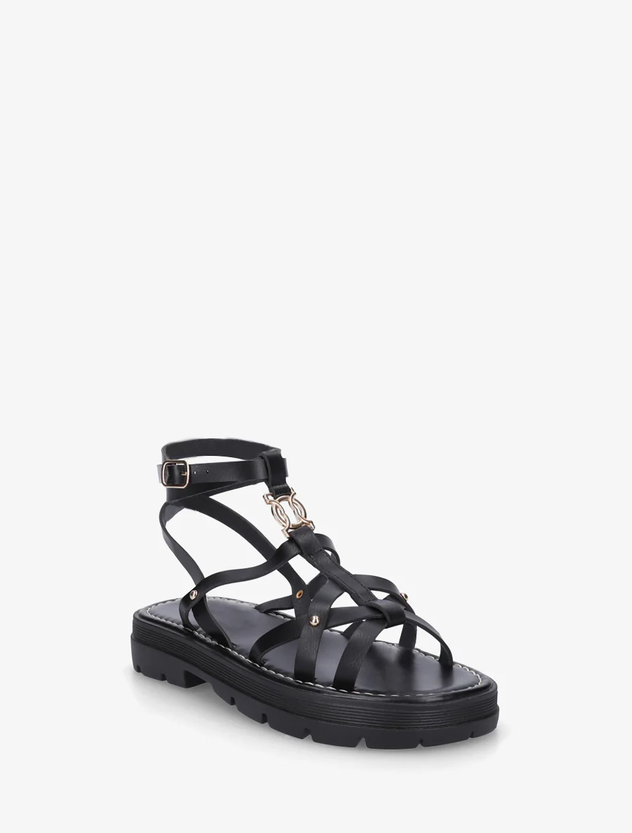 Platte sandalen met gekruiste bandjes - Zwart - Image 2