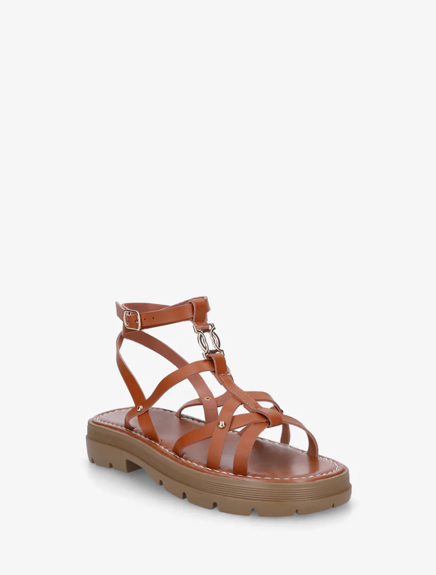 Platte sandalen met gekruiste bandjes - Kameel - Image 2