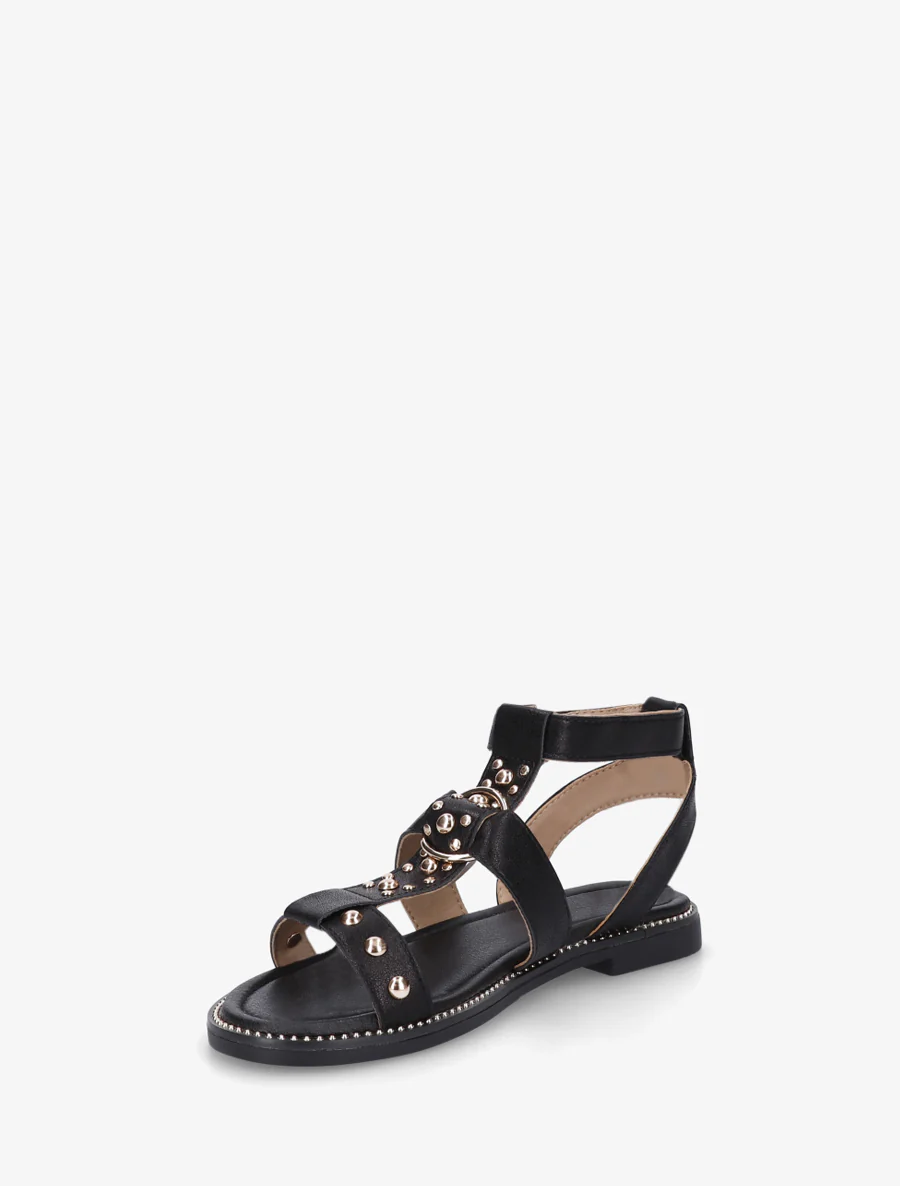 Platte sandalen met studs in imitatieleer. - Zwart - Image 3