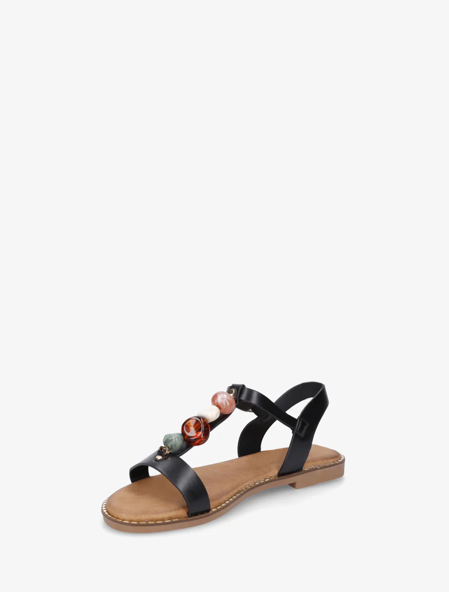 Platte sandalen van imitatieleer met gekleurde stenen - Zwart - Image 3