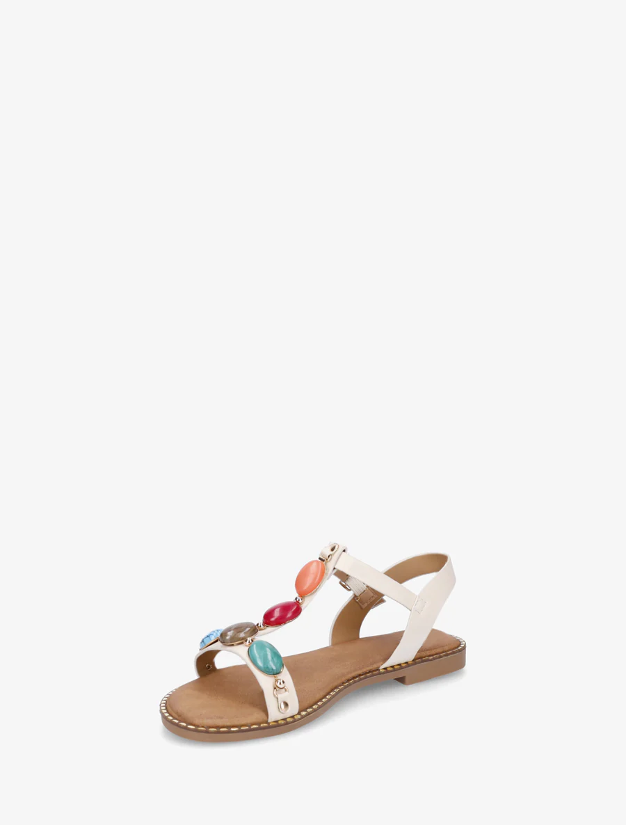 Platte sandalen van imitatieleer met harsstenen - Beige - Image 3