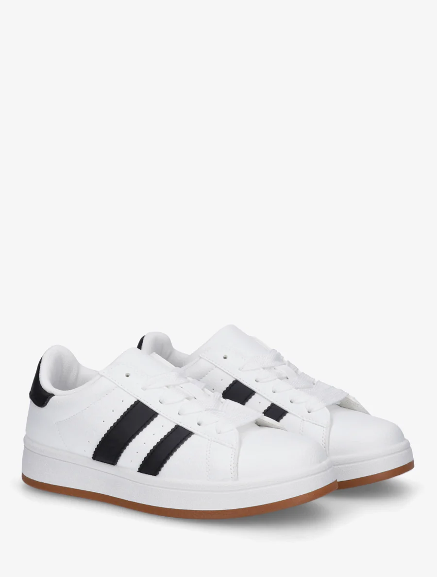 Platte sneakers met contrasterende strepen - Wit - Image 4