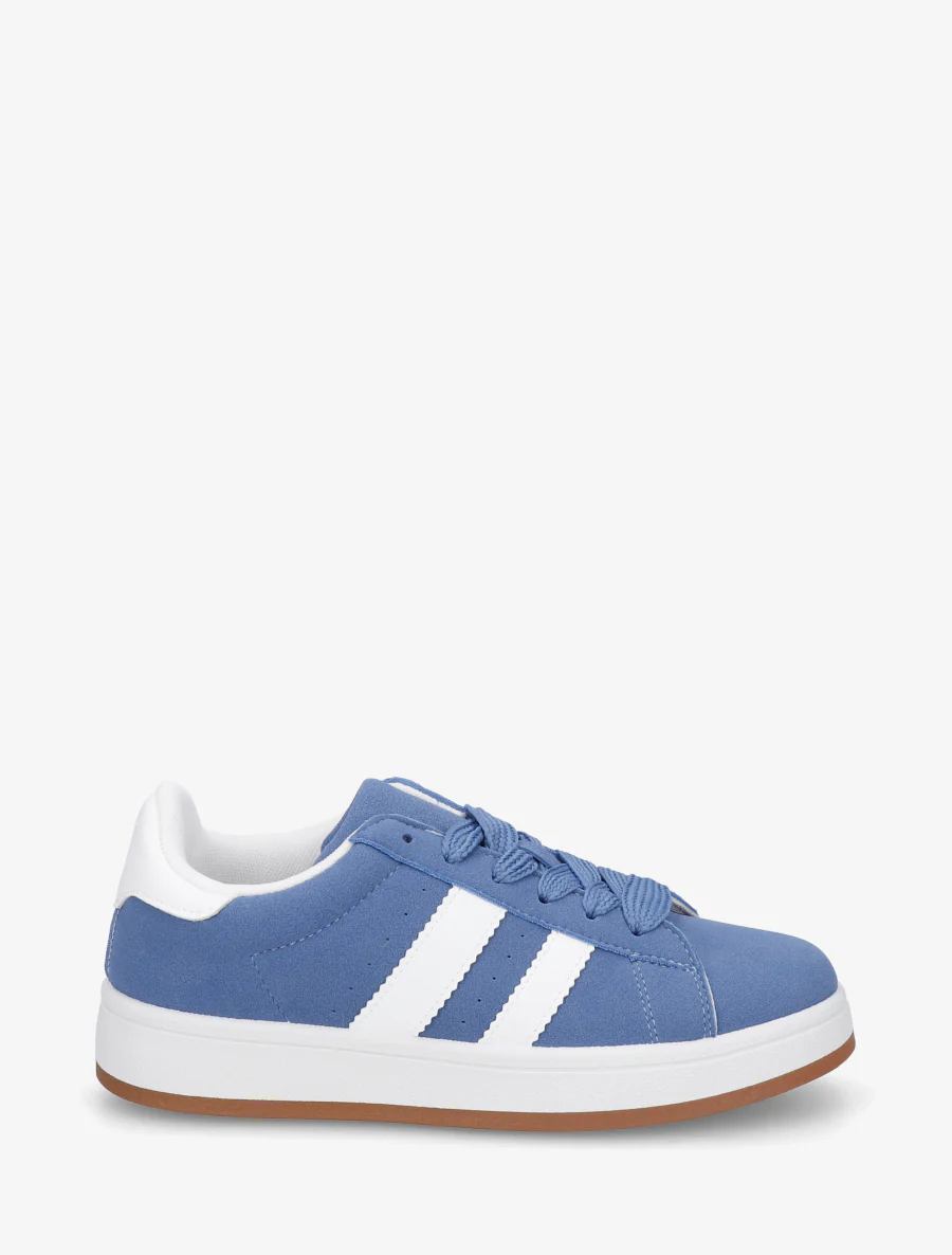 Platte sneakers met contrasterende strepen - Blauw