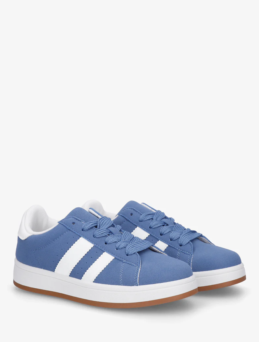 Platte sneakers met contrasterende strepen - Blauw - Image 4