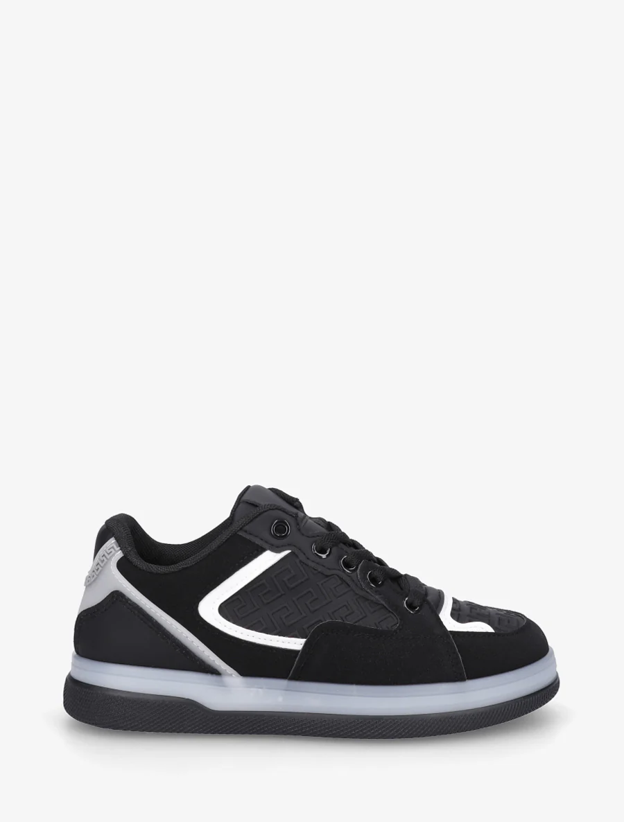 Platte sneakers met Grieks golfpatroon - Zwart