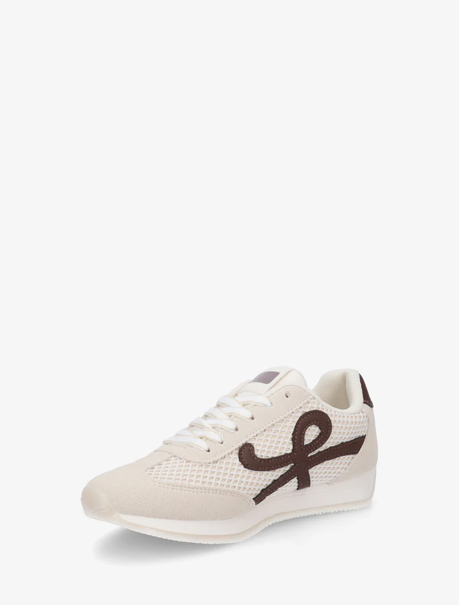 Platte sneakers met inzetstukken van canvas. - Beige - Image 3