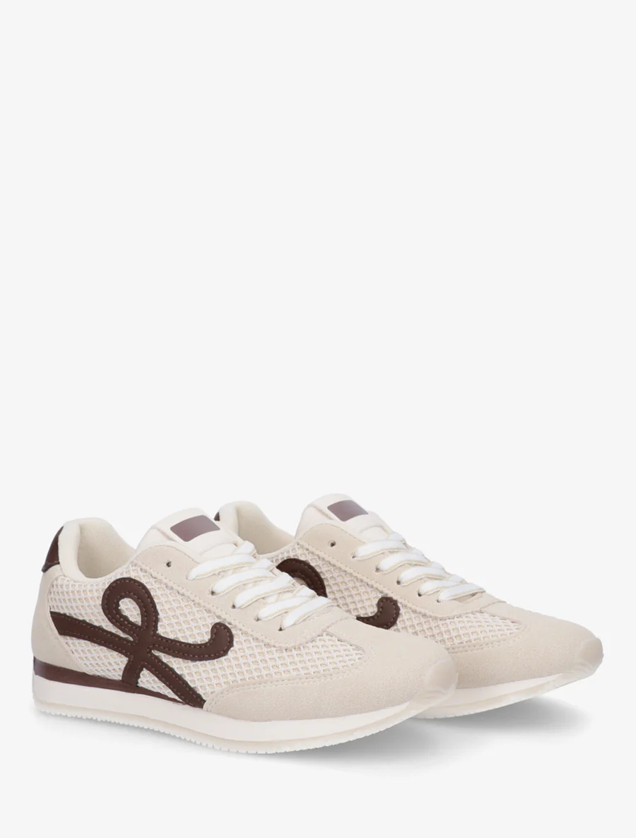 Platte sneakers met inzetstukken van canvas. - Beige - Image 4