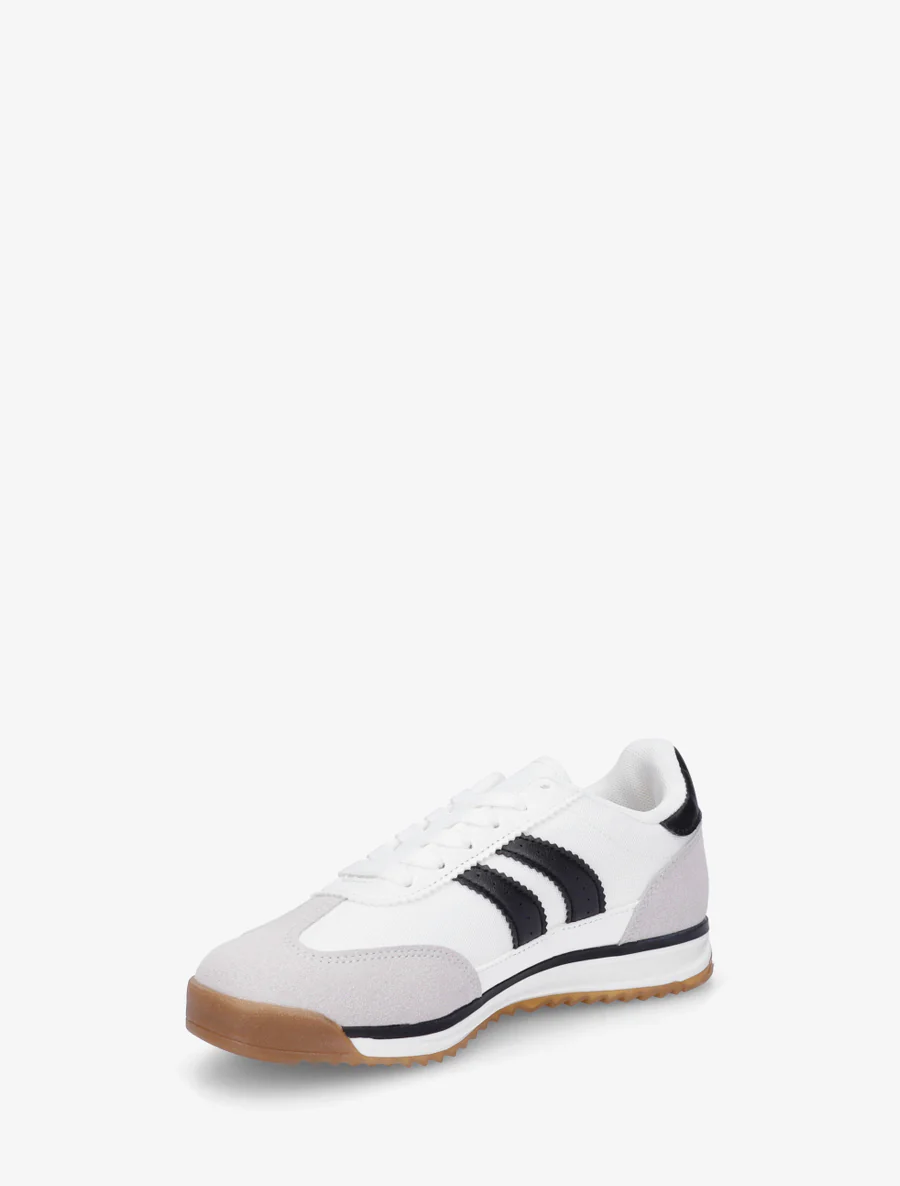Platte sneakers met nubuck-effect banden en contrasterende hielversteviging. - Zwart - Image 3