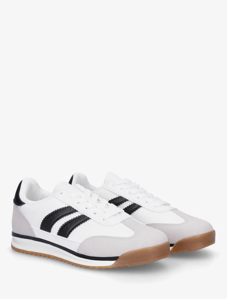 Platte sneakers met nubuck-effect banden en contrasterende hielversteviging. - Zwart - Image 4