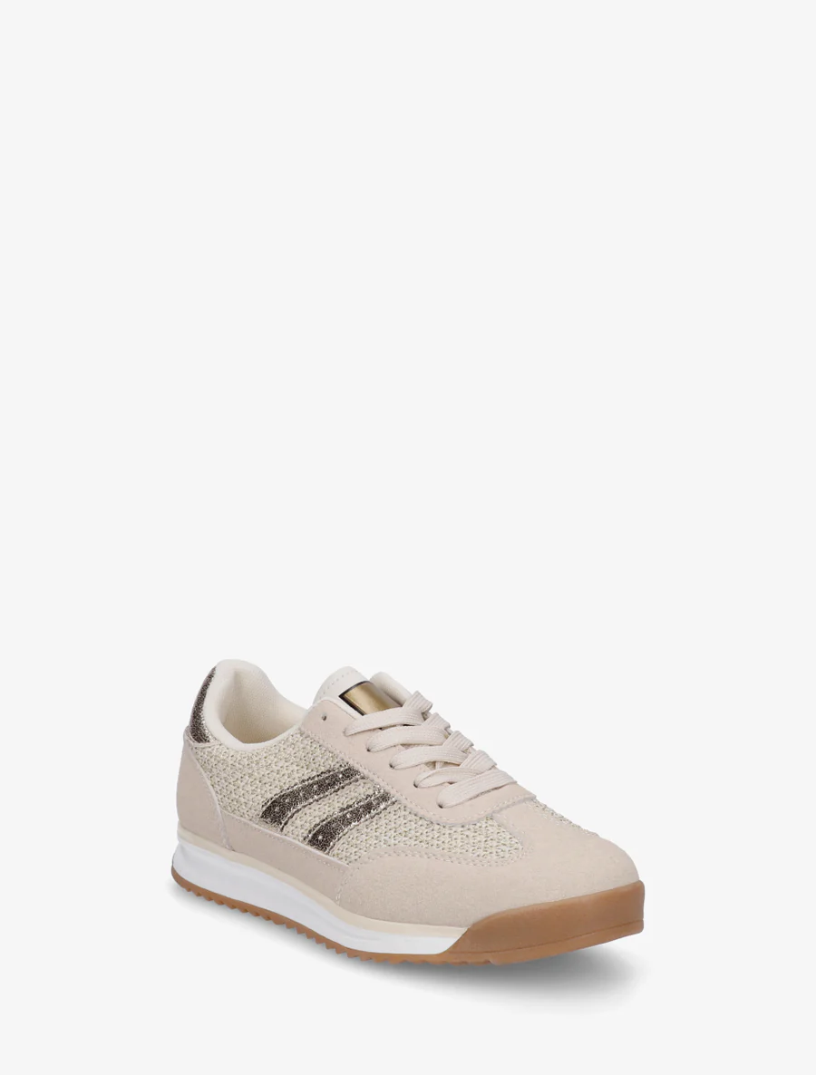 Platte sneakers met nubuck-effect banden en contrasterende hielversteviging. - Beige - Image 2