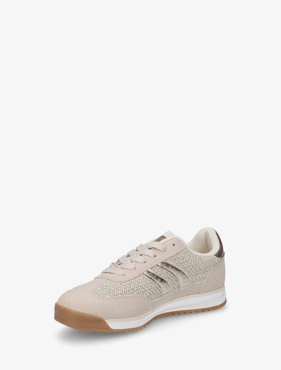 Platte sneakers met nubuck-effect banden en contrasterende hielversteviging. - Beige - Image 3