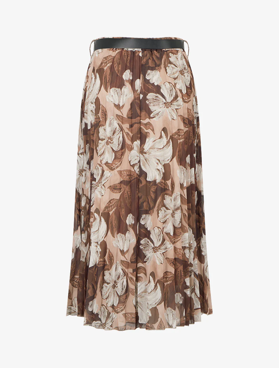 Plissé midirok met bloemenprint - Bruin - Image 2