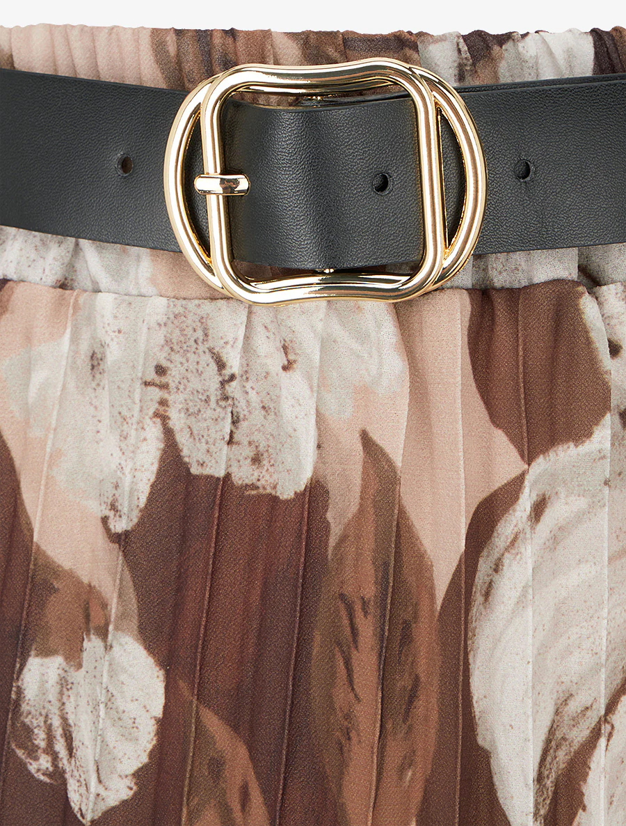 Plissé midirok met bloemenprint - Bruin - Image 3