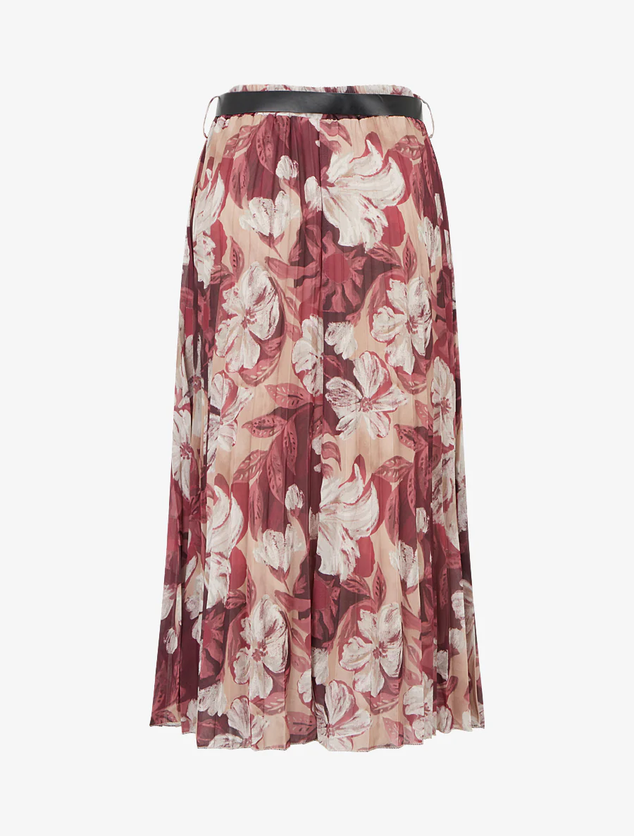Plissé midirok met bloemenprint - Pruim - Image 2