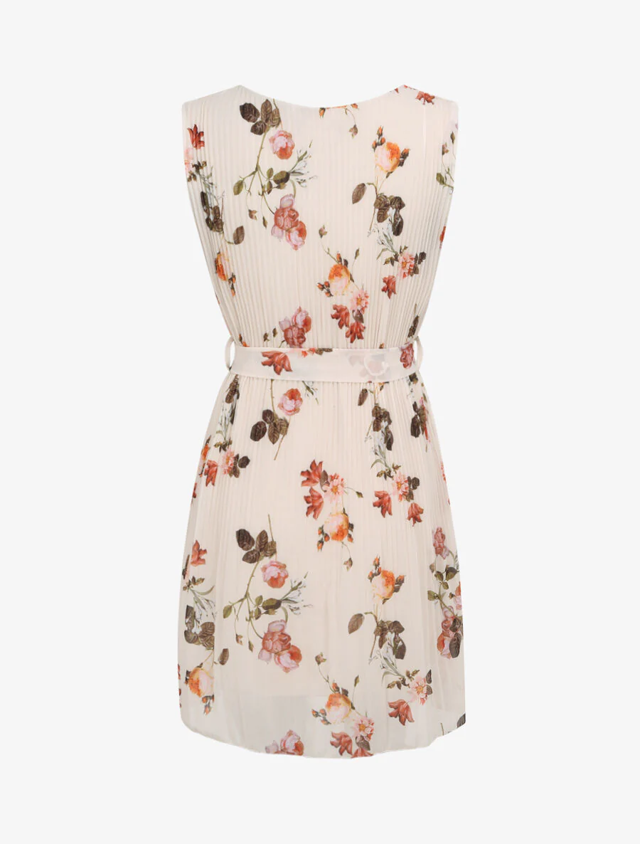 Geplooide jurk met wilde rozenprint - Beige - Image 2