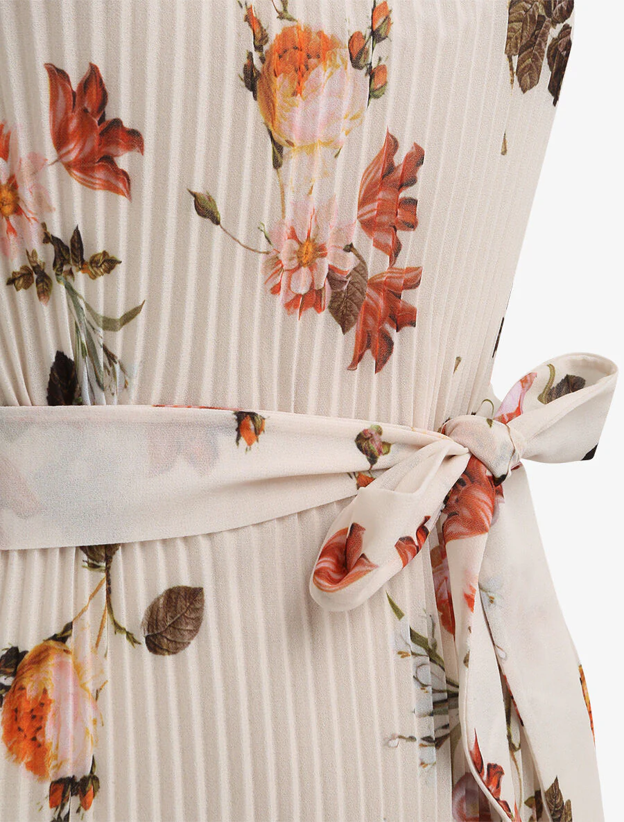 Geplooide jurk met wilde rozenprint - Beige - Image 3