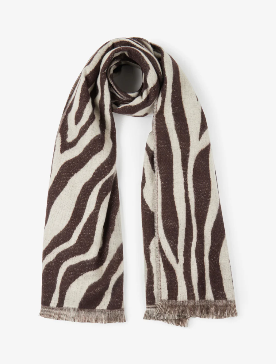 Pluizige sjaal met zebraprint - Bruin