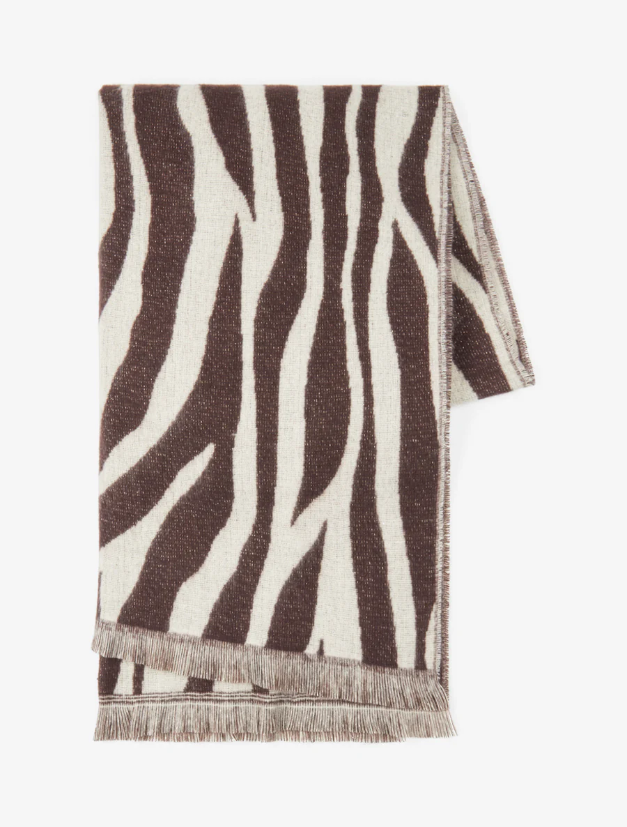 Pluizige sjaal met zebraprint - Bruin - Image 2