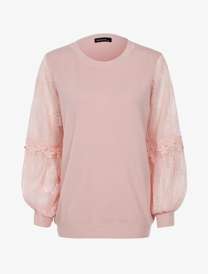 Trui met gestileerde pofmouwen - roze oranje - Image 2