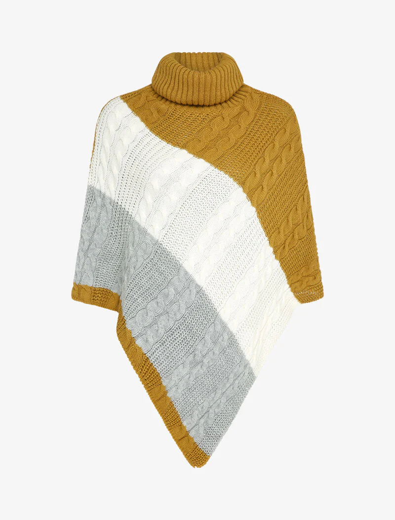 Asymmetrische poncho met gekleurde strepen - Mosterdgeel