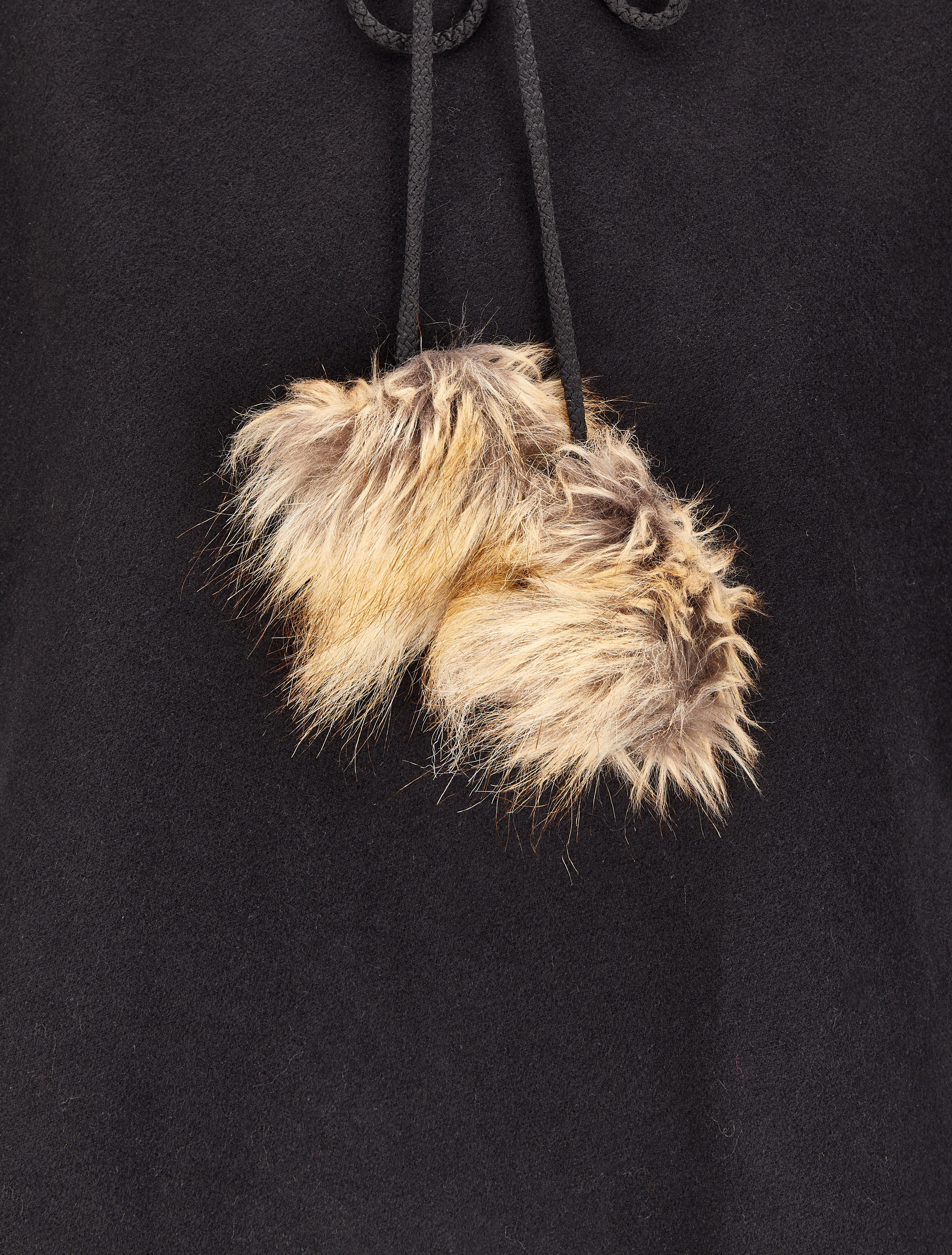 Poncho in V met capuchon en detail van imitatiebont - Zwart - Image 3