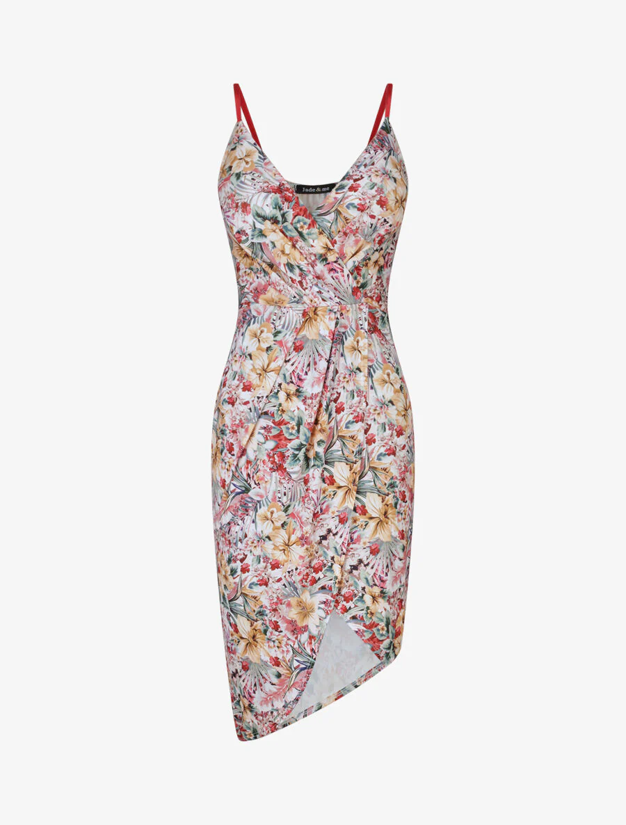 Portemonnee stijl jurk met tropische bloemenprint - Rood