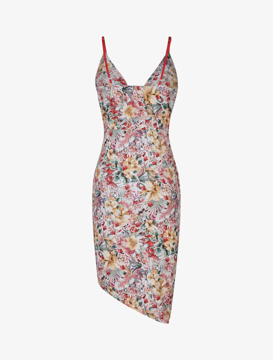 Portemonnee stijl jurk met tropische bloemenprint - Rood - Image 2