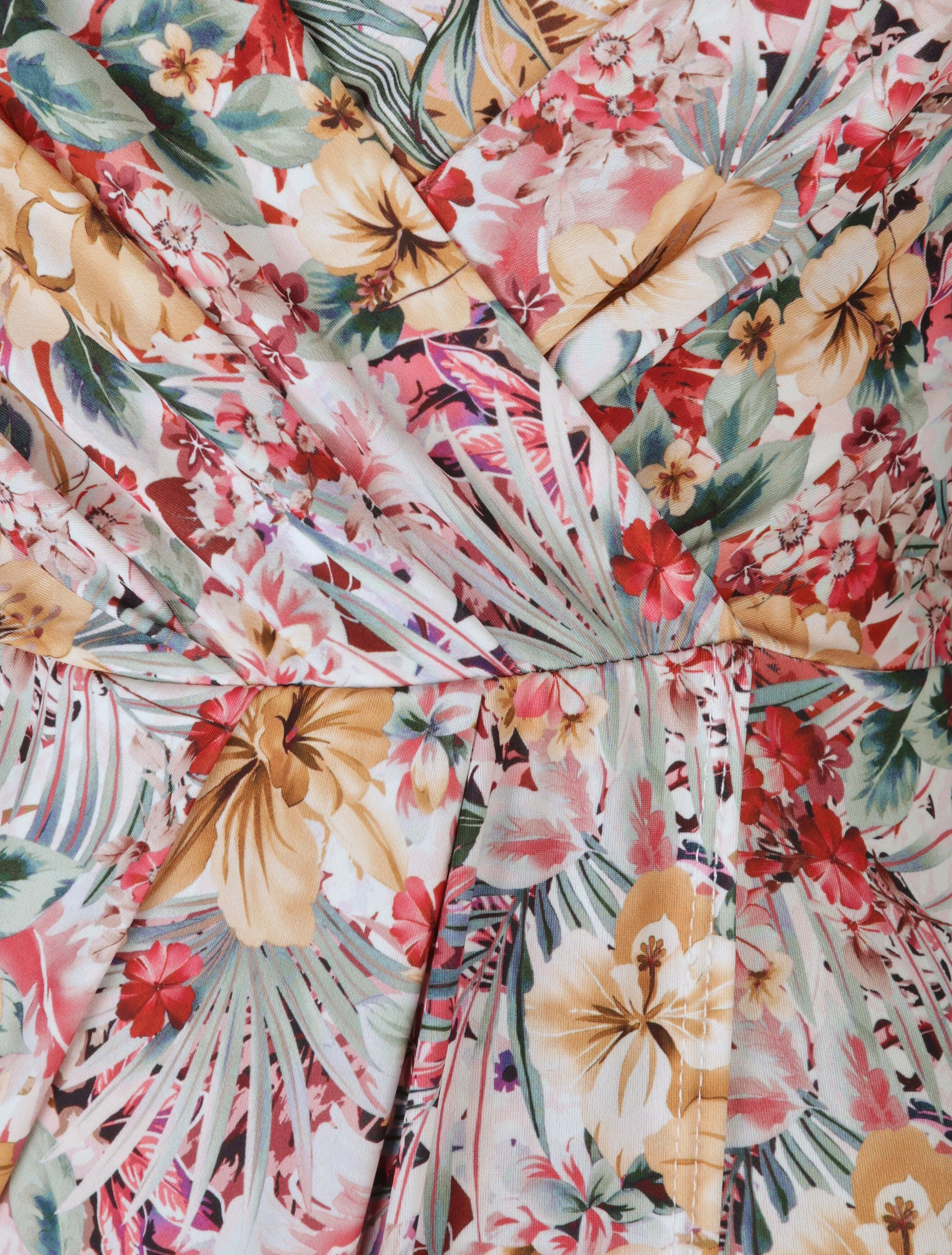 Portemonnee stijl jurk met tropische bloemenprint - Rood - Image 3