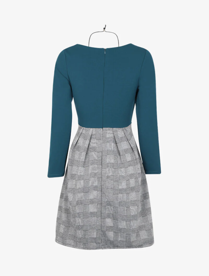 Fit & flare jurk met Prince of Wales-ruit - Blauw - Image 2