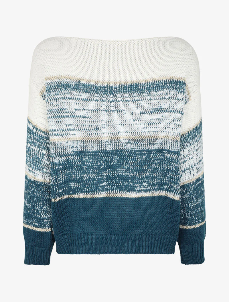 Boot hals trui met gouden streepjesmotief - Blauw - Image 2