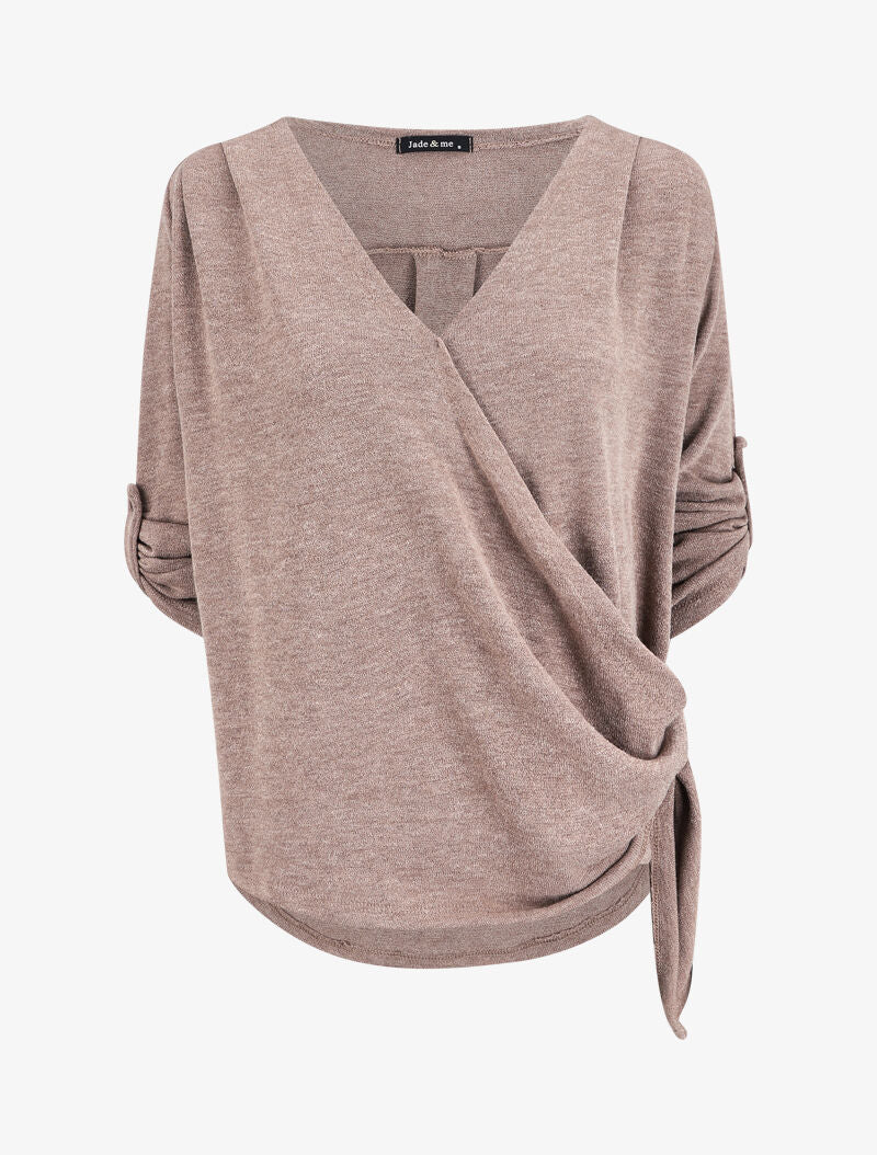 Cache-coeur trui met oprolbare mouwen - Taupe
