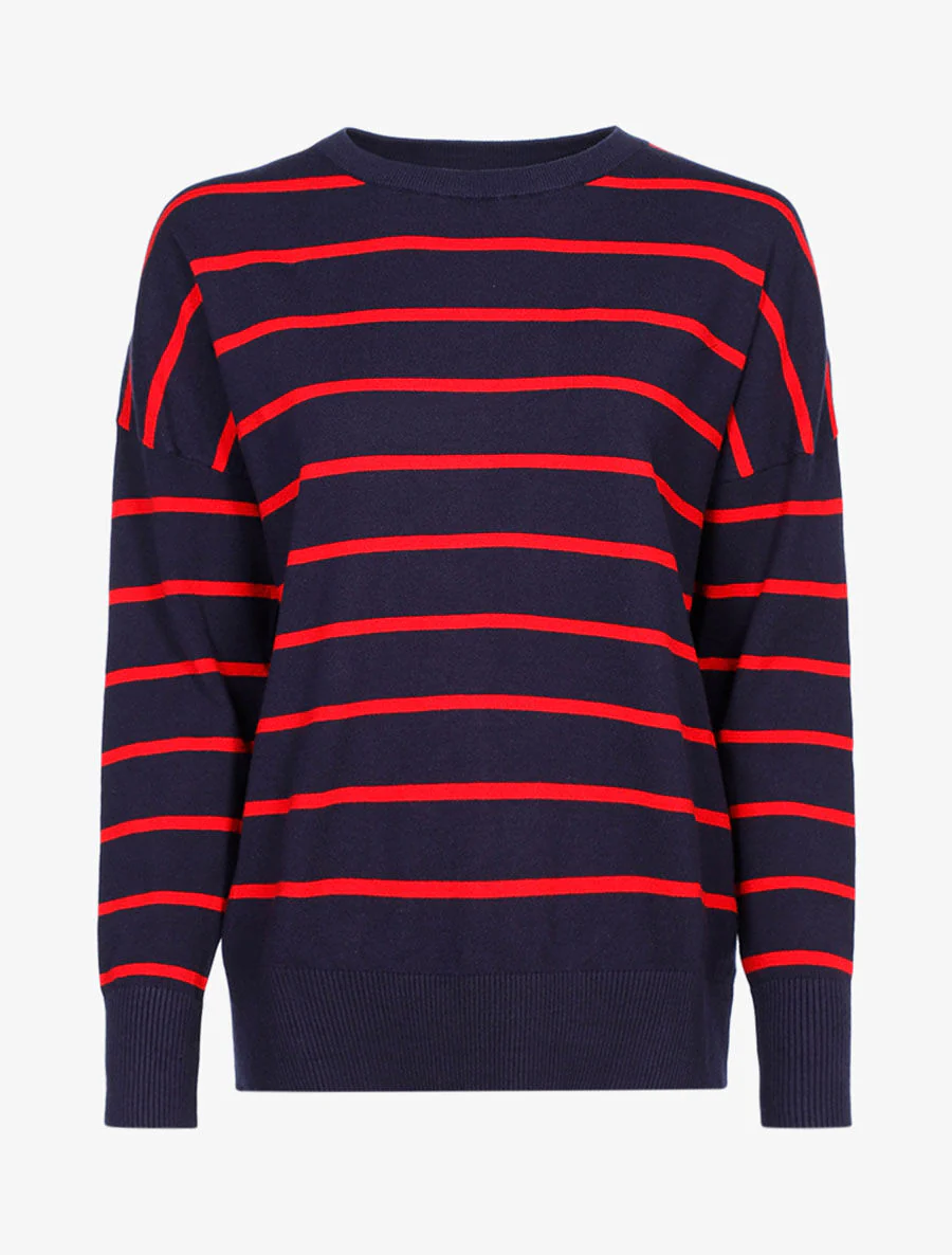Losvallende gestreepte trui - Marine/rood