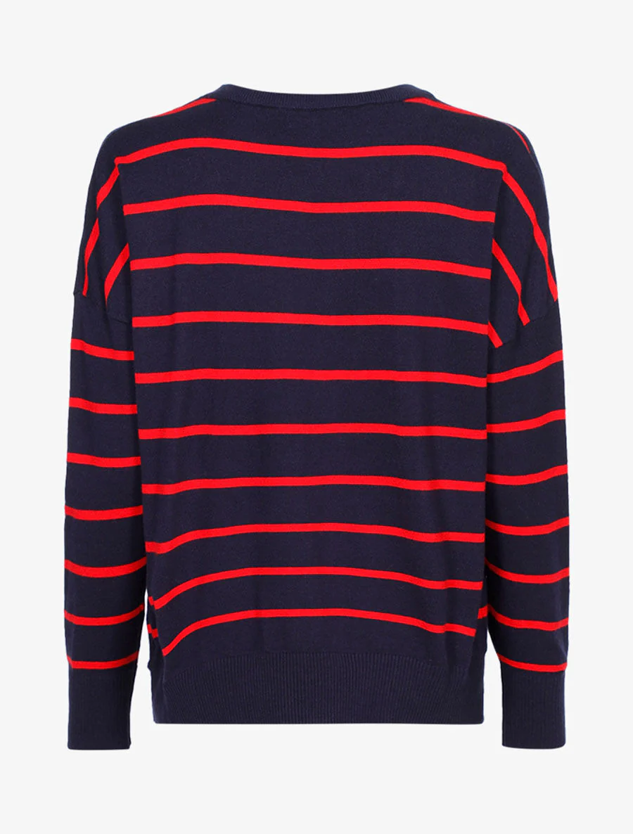 Losvallende gestreepte trui - Marine/rood - Image 2