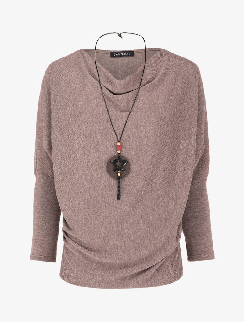 Cowl neck sweater with dolman sleeves - Taupe