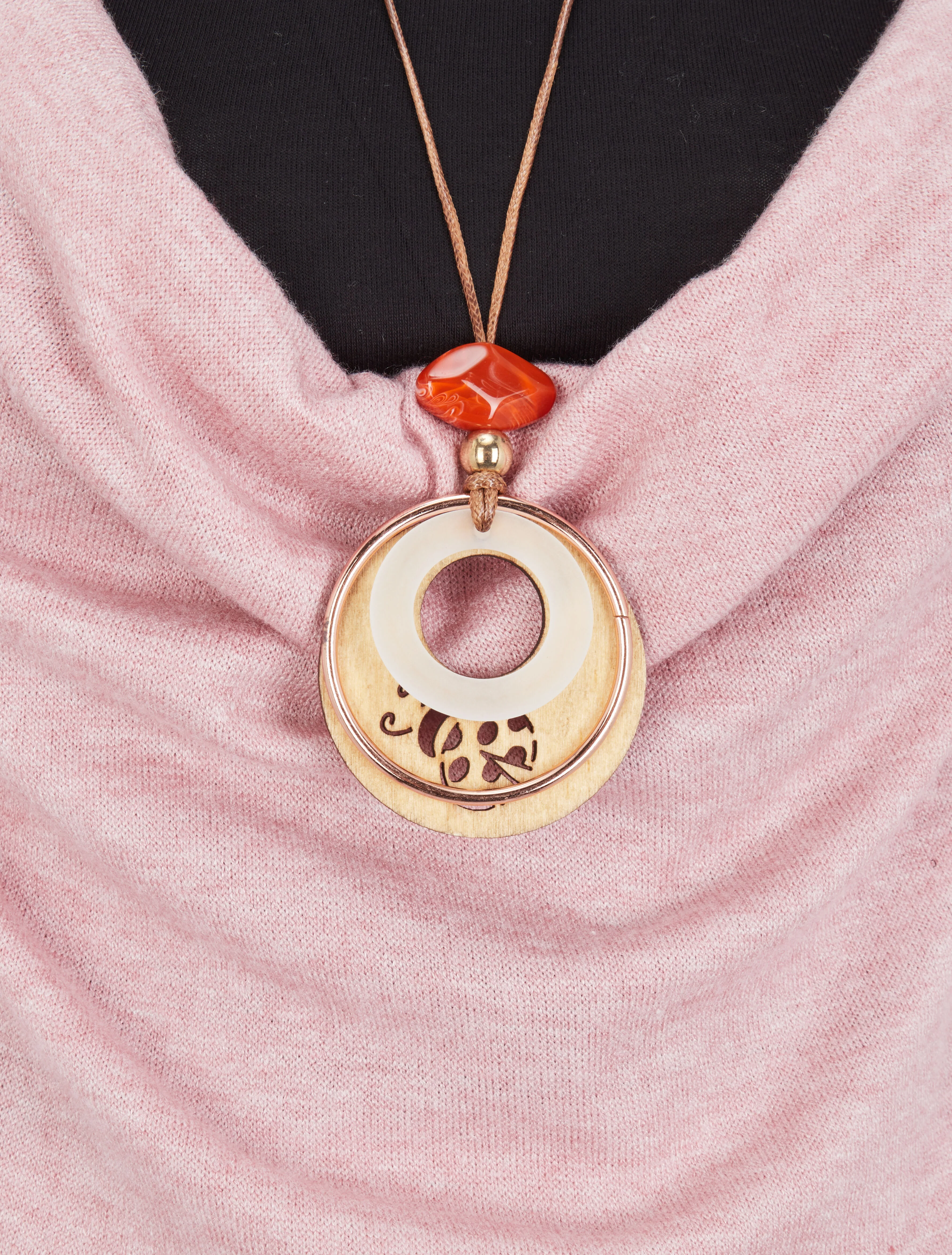 Cowl neck trui en trompe l'oeil t-shirt - Roze - Image 3