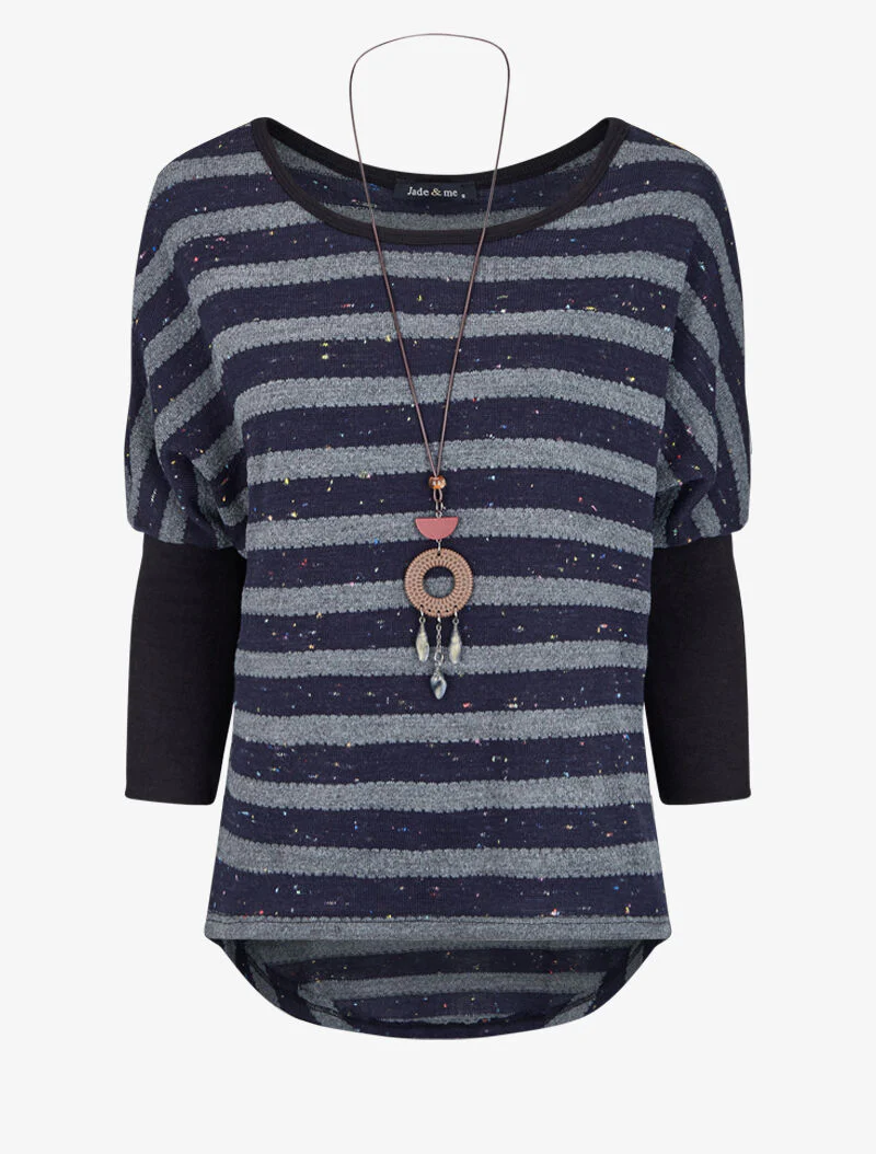 Dolman marinière trui met lange achterkant - Marineblauw