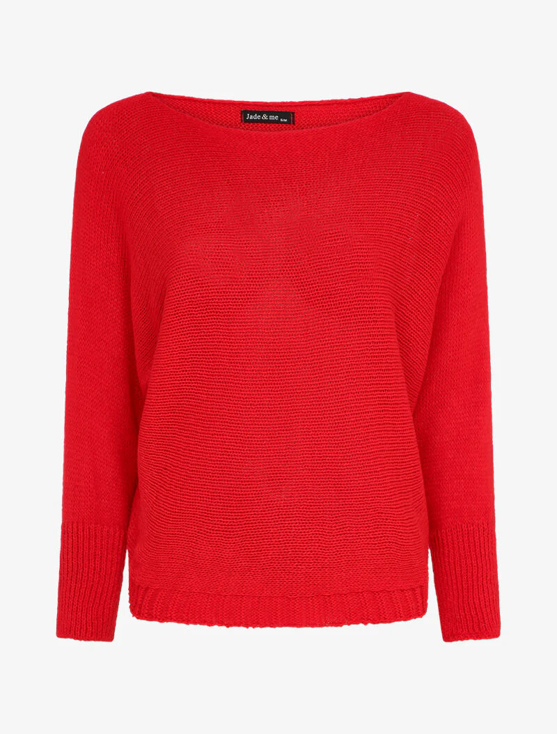 Trui met watervalhals en dolmanmouwen - Rood