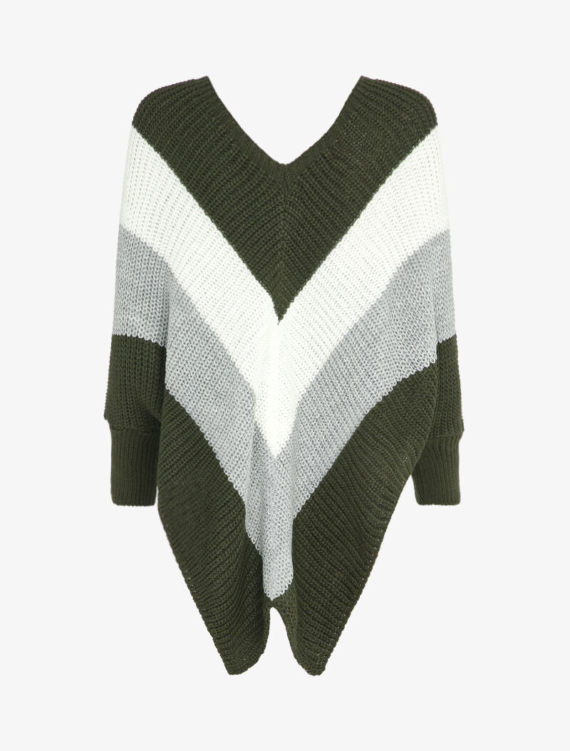 Pull stijl poncho met asymmetrische randen - Kaki - Image 2