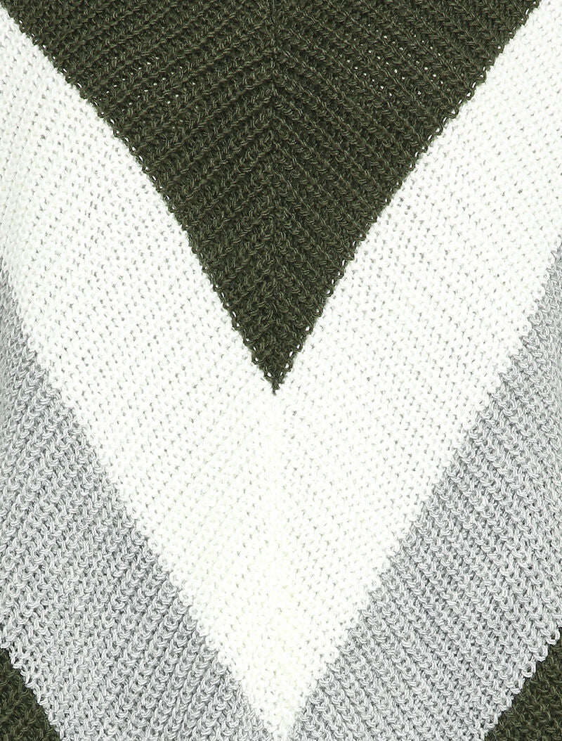 Pull stijl poncho met asymmetrische randen - Kaki - Image 3